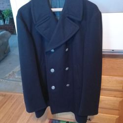 Navy Pea Coat ,Worn Very Little,Wool with satin lining .