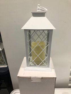 8 White Metal Lantern with LED Candle