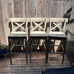 Three Wooden Bar Stools 
