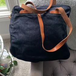 Filson workshop denim and leather zippered tote
