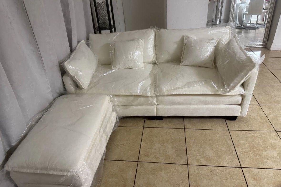 White Sofa + Ottoman. Price Including Delivery