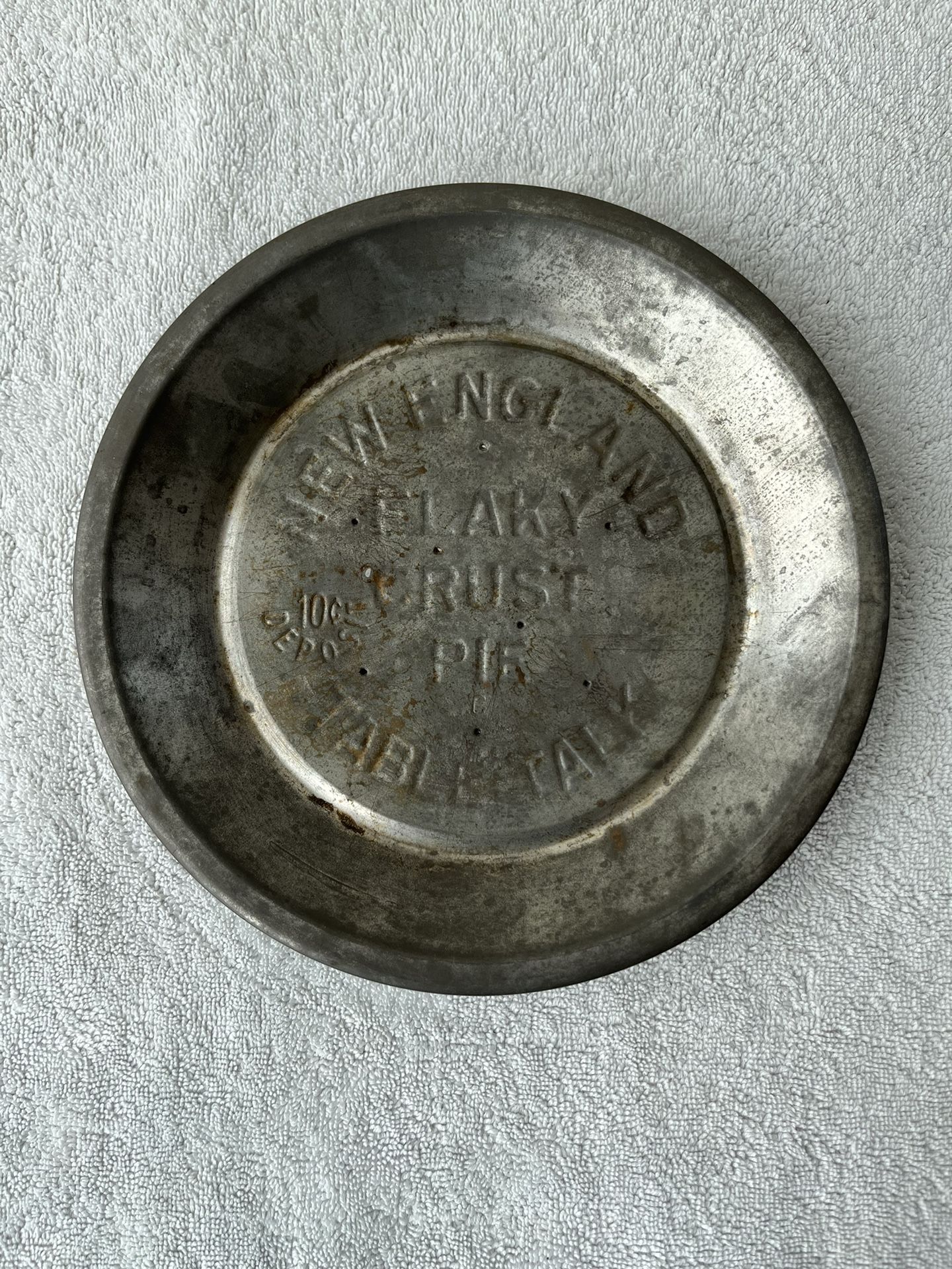 Vintage New England Table Talk Flaky Crust Pie Advertising Tin/pie Pan 9.5” Diameter