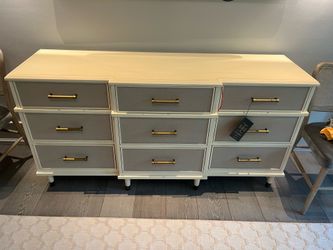 Kathy Kuo Home Leona French Country White Parchment Natural Linen Wood Dresser ❤️ (Never Used )