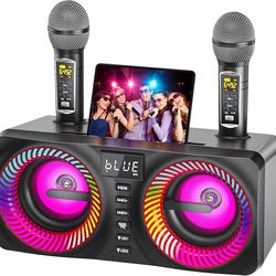 MusyVocay Karaoke Machine For Adults Kids With 2 Wireless Microphones, Portable Bluetooth Speaker With 9 Modes Dynamic LED Lights, Karaoke.