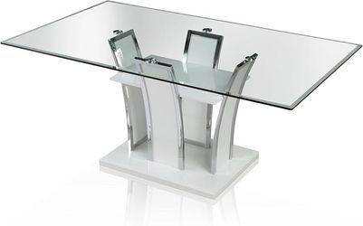 Furniture of America Priscilla Rectangular Tempered Glass Top Dining Table, High Gloss Base, White