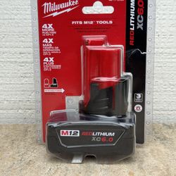 Brand New! Milwaukee Milwaukee M12 REDLITHIUM XC6.0 Extended Capacity Battery Pack. Available for purchase at The Thrift Shop Village in Hayward Calif