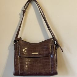 liz claiborne vintage brown adjustable croc embossed vegan shoulder bag