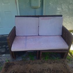 Wicker Outdoor Loveseat Sofa w/2 Ottomans, 3 Pcs, Beige (OC Orange-Casual)