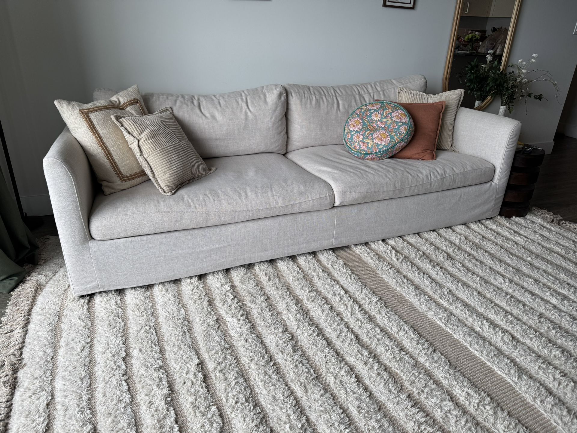 Light Beige Fabric Sofa 102”