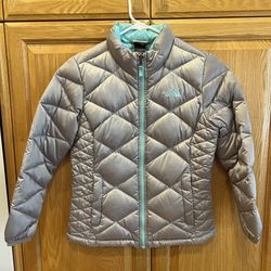 North Face Jacket Silver Turquoise Girls Medium M 10 12 