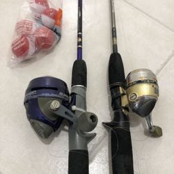Fishing Gear 2 Poles with Hooks and Bobbers 