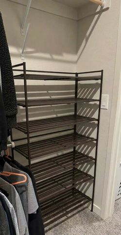 Shoe rack 3-Tier Stackable 1" Slat Steel Frame Shoe Rack, 27.25"W x 12.75"D, Espresso