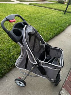 Gray Pet Stroller with Cup Holders
