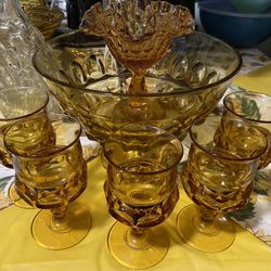 Vintage Amber Brown Bubble Top Glass Party Set (READ DESC)