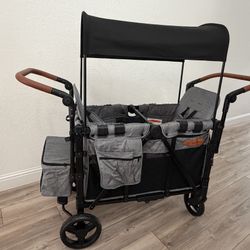 New Wagon Stroller for 2 Kids, 2-Seater Baby Stroller Wagon with Canopy, 5-Point Harness (GREY)