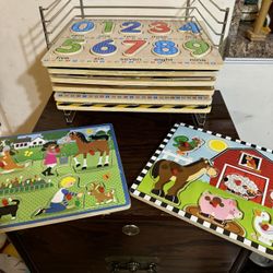 Wooden Puzzle Rack , Puzzles Included 