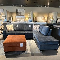 Blue 2pc Chaise Sectional Couch