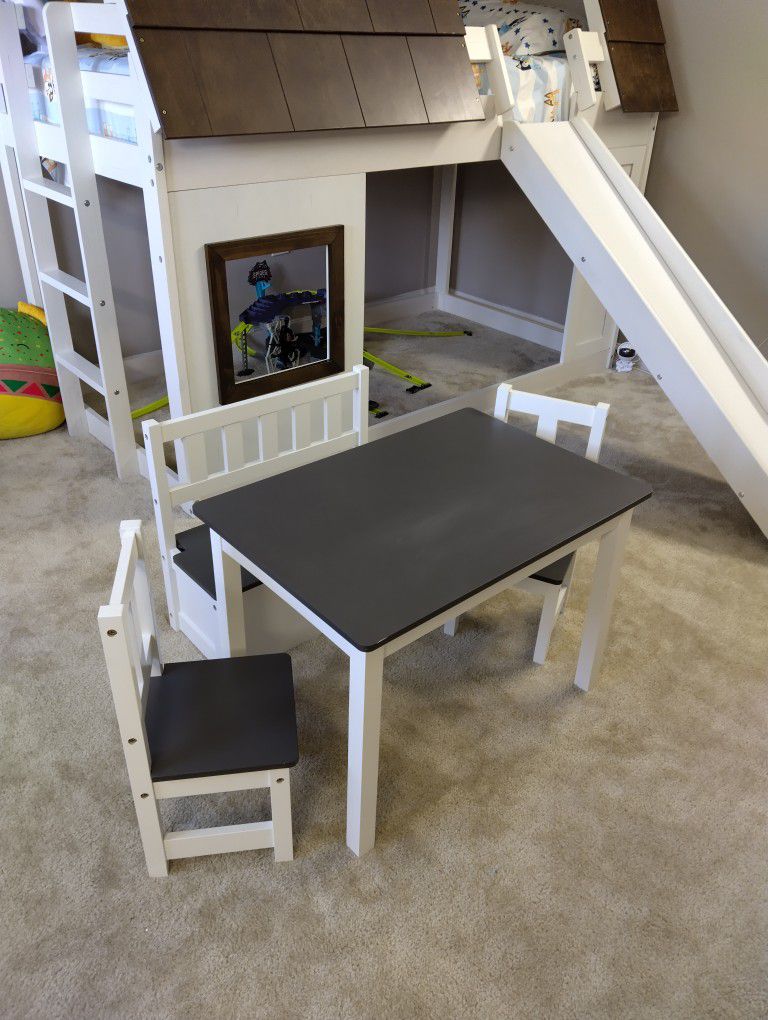 Toddler Wooden Table With 2 Chairs And Bench With Storage 