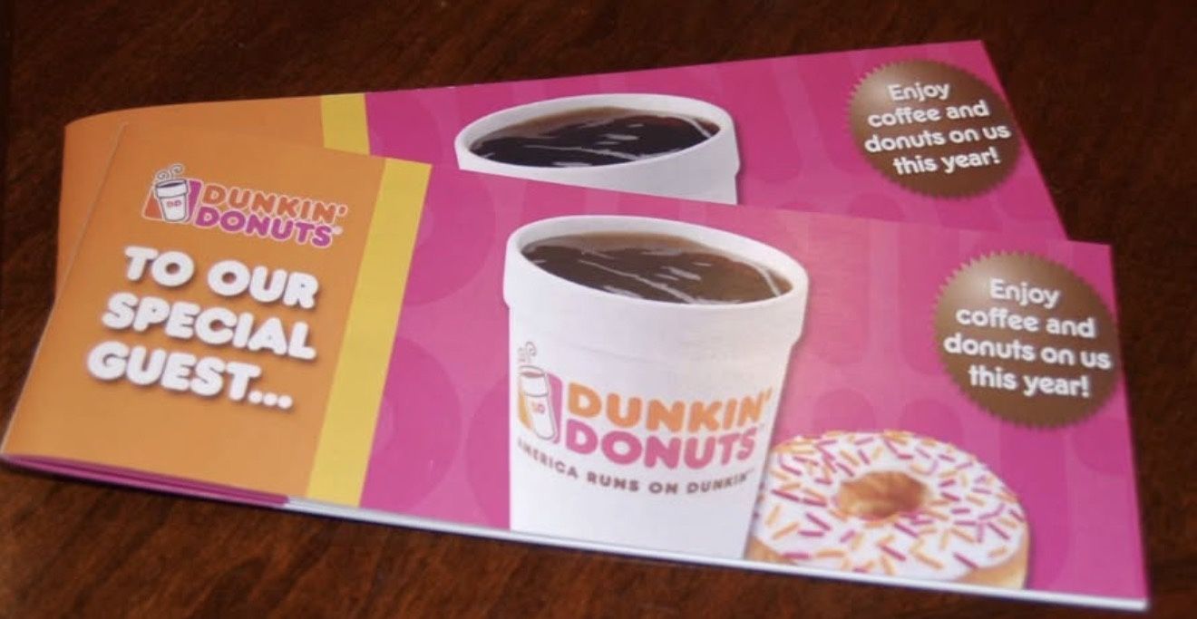 Authentic Dunkin' Donuts Gift Certificates (Vintage Paper, No Expiration) - $500 Value for $200