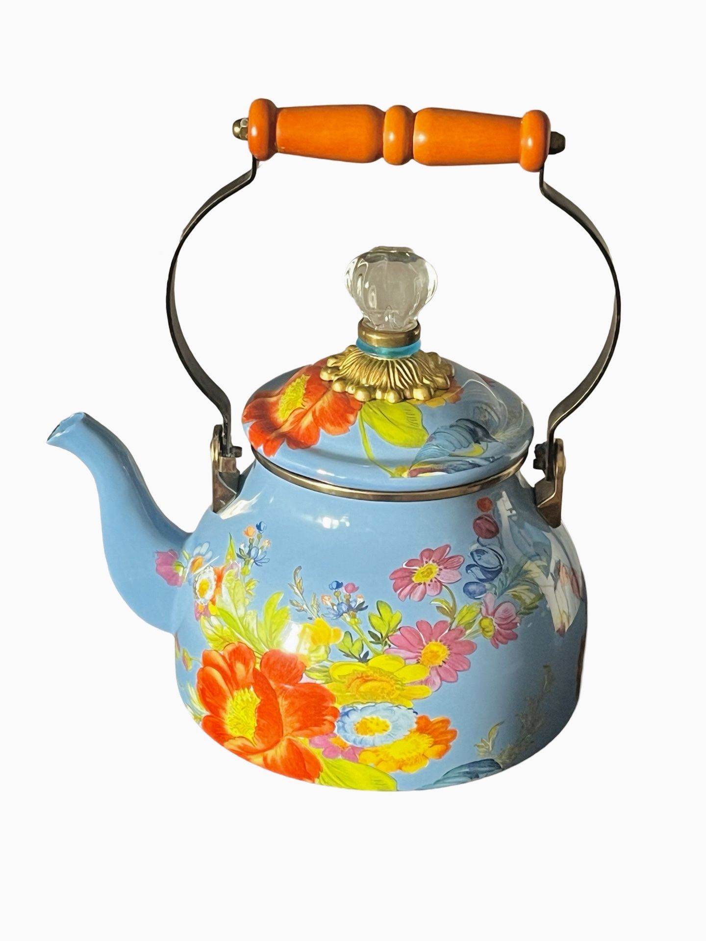 Mackenzie Childs Tea Kettle Pot Blue Flower Market 2 Qt New No Tags or Box Sold Out