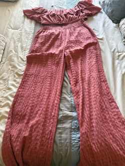 Dusty Rose  Two-Piece Ruffle Crop Top and Wide-Leg Pants Set