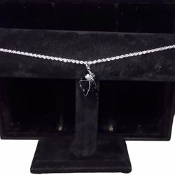 Black Obsidian Rough Pendant w/ Necklace 22" silver Plated Rope Chain 