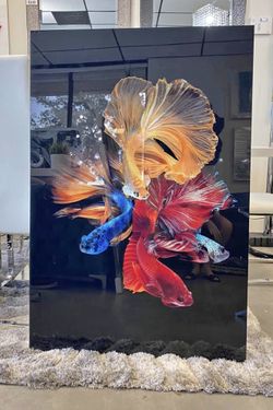 Fishes tempered glass wall Art 47” x 32”