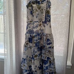 RIHOAS Blue and White Floral Midi Dress