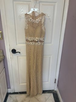 Tan Lace Evening Gown - Size XS