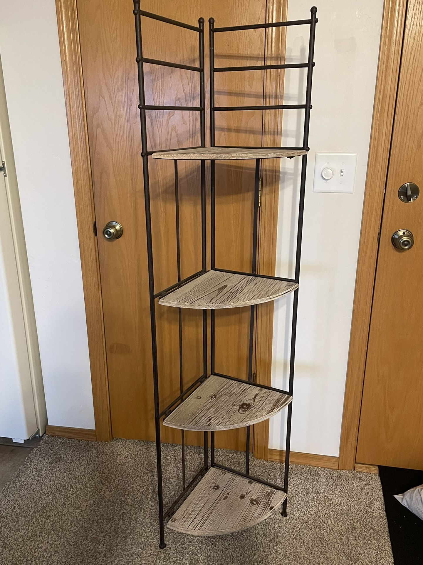 Corner Shelf – Rustic Wood & Metal – 5 Tier