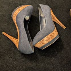 Women's Heels Denim And Tan Size 8.5