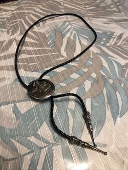 Western Style Braided Leather Bolo Tie With Horse