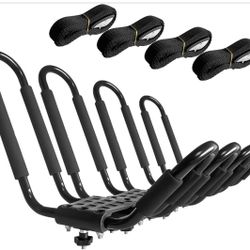 Kayak Roof Rack, 2 Pair J-Bar Roof Rack with 4 Ropes. Heavy Duty (N(66)
