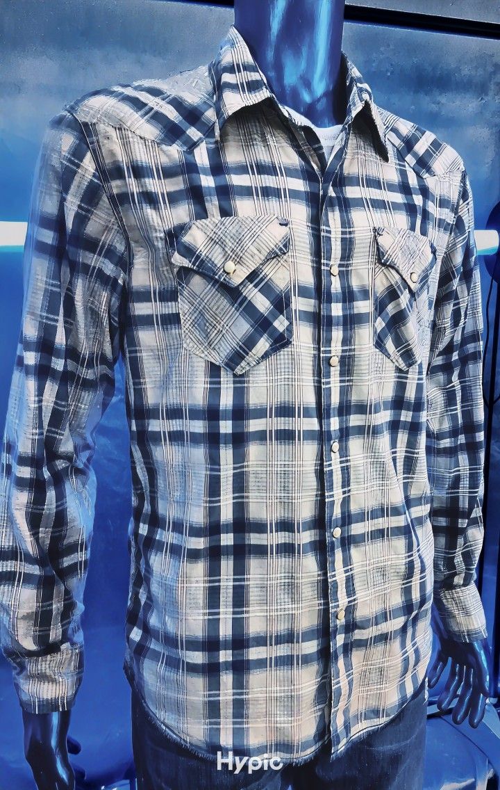 American Eagle Western Snap Shirt Men’s M Blue White