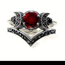 Silver And Red Zirconia Stackable Statement Ring Size 7