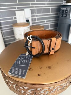 Amsterdam Heritage Wide Tan Leather Belt – Round Buckle & Dust Bag