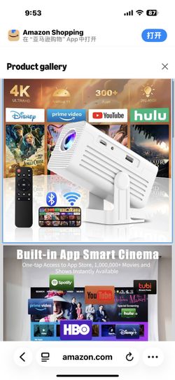 New in box! [Smart Projector with Apps] 4K Supported Mini Projector with Wifi and Bluetooth, XENPONAD Movie Projector for Bedroom Celling Camping & Ou