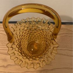Fenton Amber hobnail basket with ruffled edges