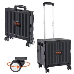 795#Foldable Utility Cart, 110 lbs Load Capacity, Folding Portable Rolling Crate Handcart with Heavy Duty Telescoping Handle and 4 Rotate Wheels for T