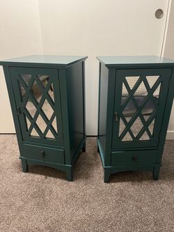 Set of two teal blue nightstands or side tables