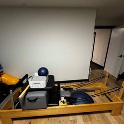 Pilates Reformer With Equipment. Wooden Name Brand  