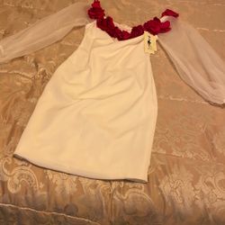 White Red Long Sleeve Dress Women’s New With Tags Small 