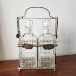 vintage mid century tantalus decanter set