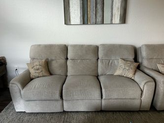 3-Seat Reclining Sofa in Light Gray Fabric