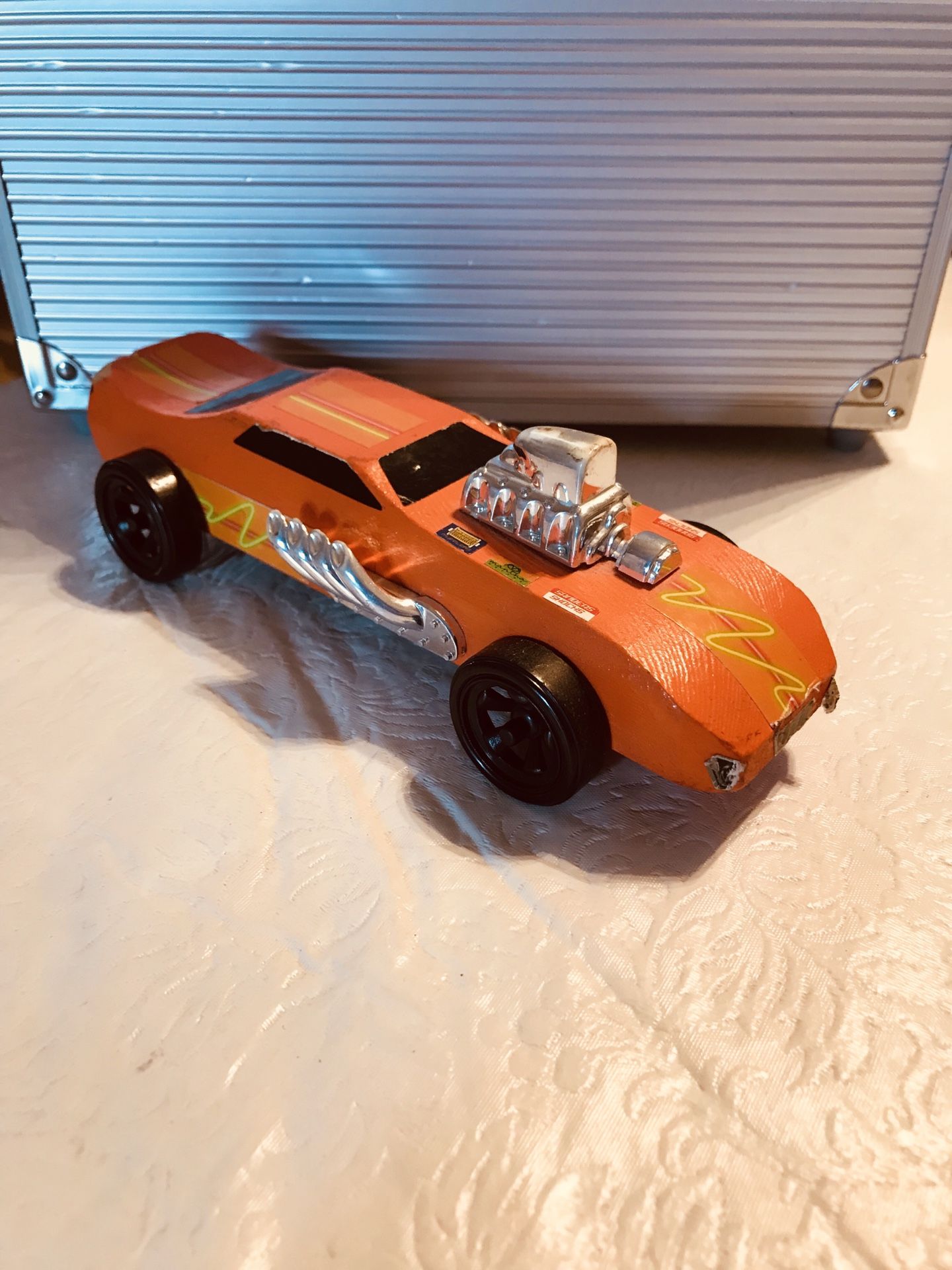 6.5’ inch wooden car, some decals are peeling off