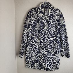 George ME Mark Eisen Navy and White Floral Casual Jacket Women's Size XL