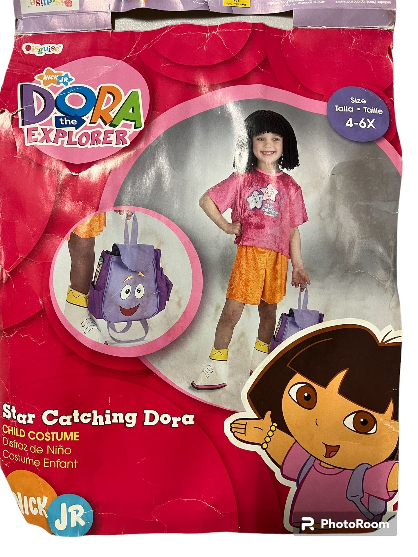 Dora The Explorer Child Costume Size 4-6 Back Pack, Shoe Covers And Wig