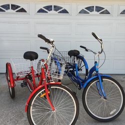 Adult Tricycle $245 Dollars Each  Red Bike Has 7 Speeds Blue And Red Bicycle  Rides  Great  Pick Up  In Oceanside Beach Cruiser
