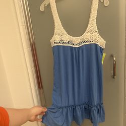 NEW Crochet Rose Blue Ruffle Dress