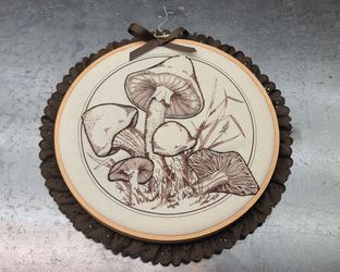 Vintage 1970s Mushrooms Embroidery Wall Hanging